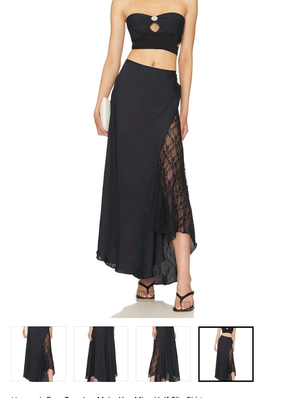 Intimately Free People Make You Mine Satin Maxi Slip Skirt Black Lace XS